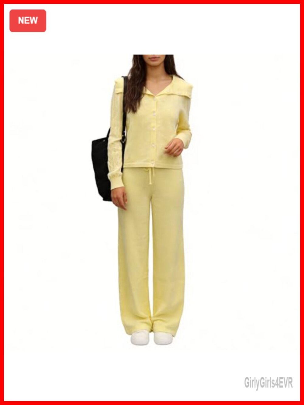 Knit Lounge Set Button Cardigan Drawstring Pants Travel Outfit